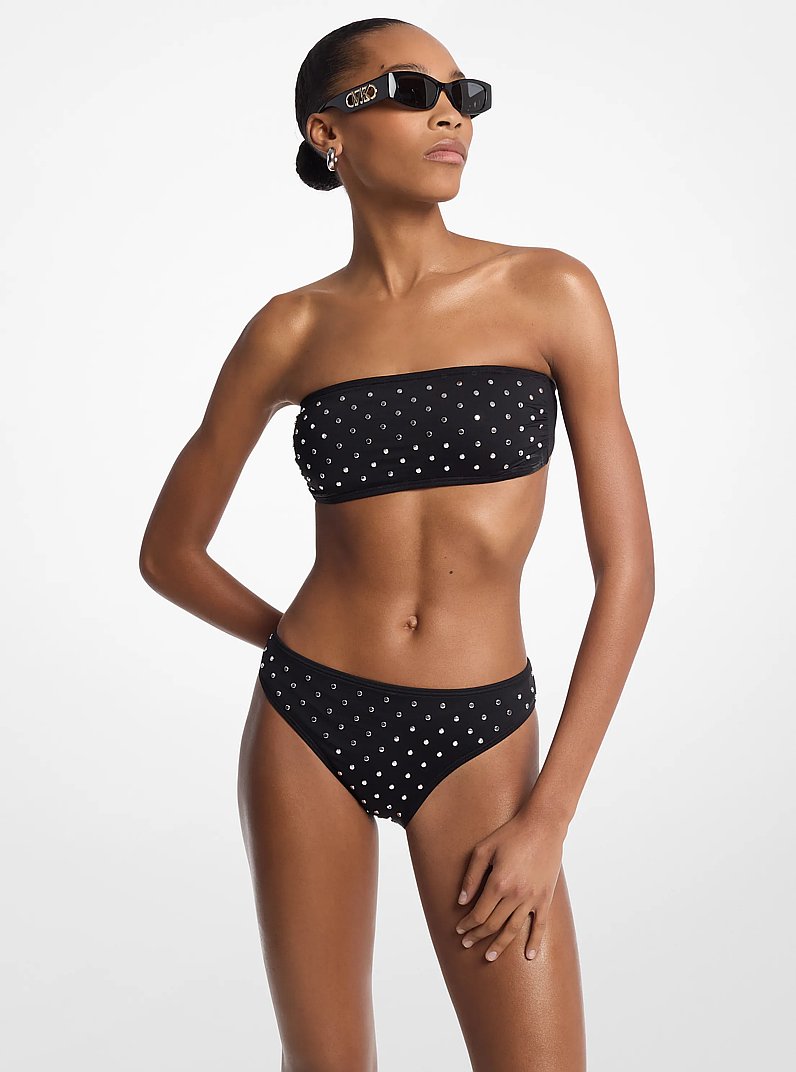 Studded Stretch Nylon Bandeau Bikini Top in BLACK | Michael Kors
