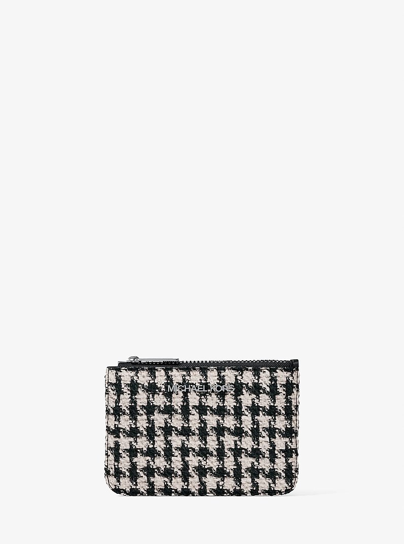 Porte-cartes Jet Set Travel tiss&eacute; &agrave; motif pied-de-poule in NOIR/CR&Egrave;ME CLAIRE | Michael Kors