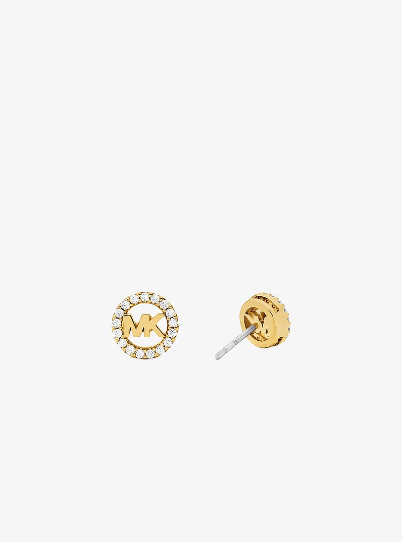 Orecchini a bottone con ciondolo pav&eacute; con logo in ORO | Michael Kors