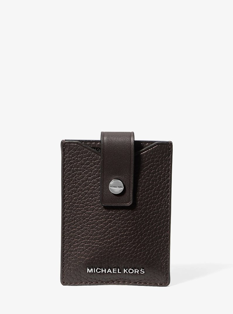 Hudson Pebbled Leather Snap Card Case in CHOCOLATE | Michael Kors
