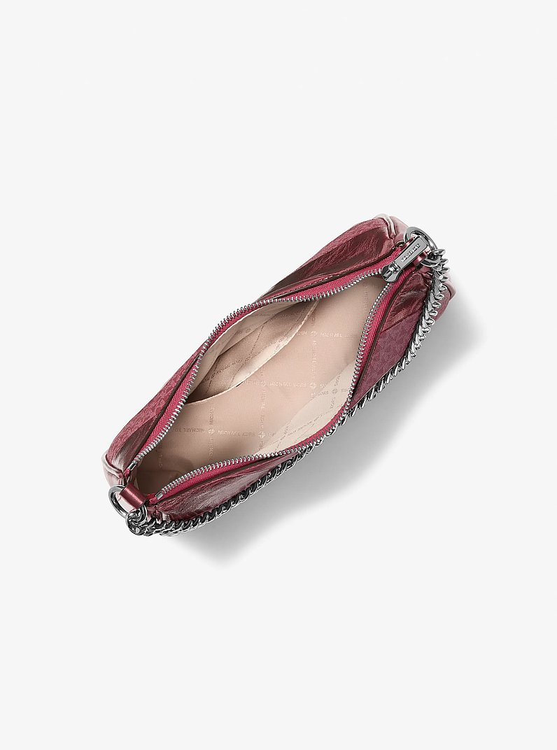 Jet Set Travel Metallic and Signature Logo Convertible Pochette in MAROON | Michael Kors