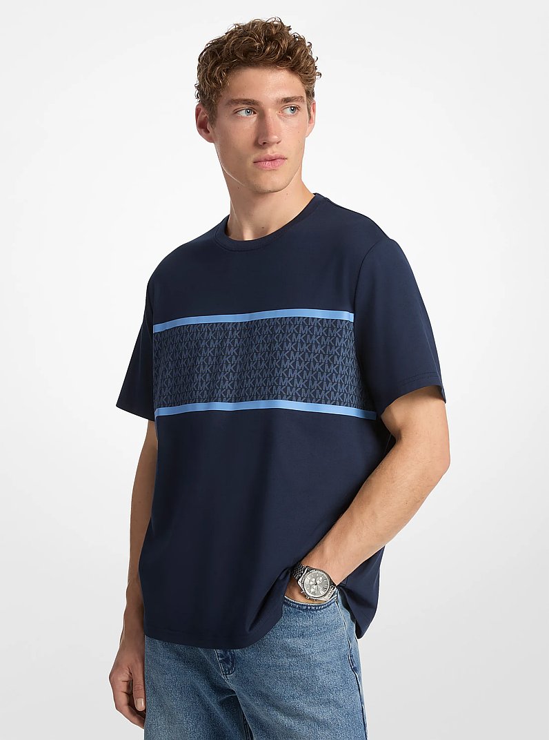 Gestreiftes T-Shirt aus Baumwolle mit Signature-Logo in MIDNIGHT | Michael Kors