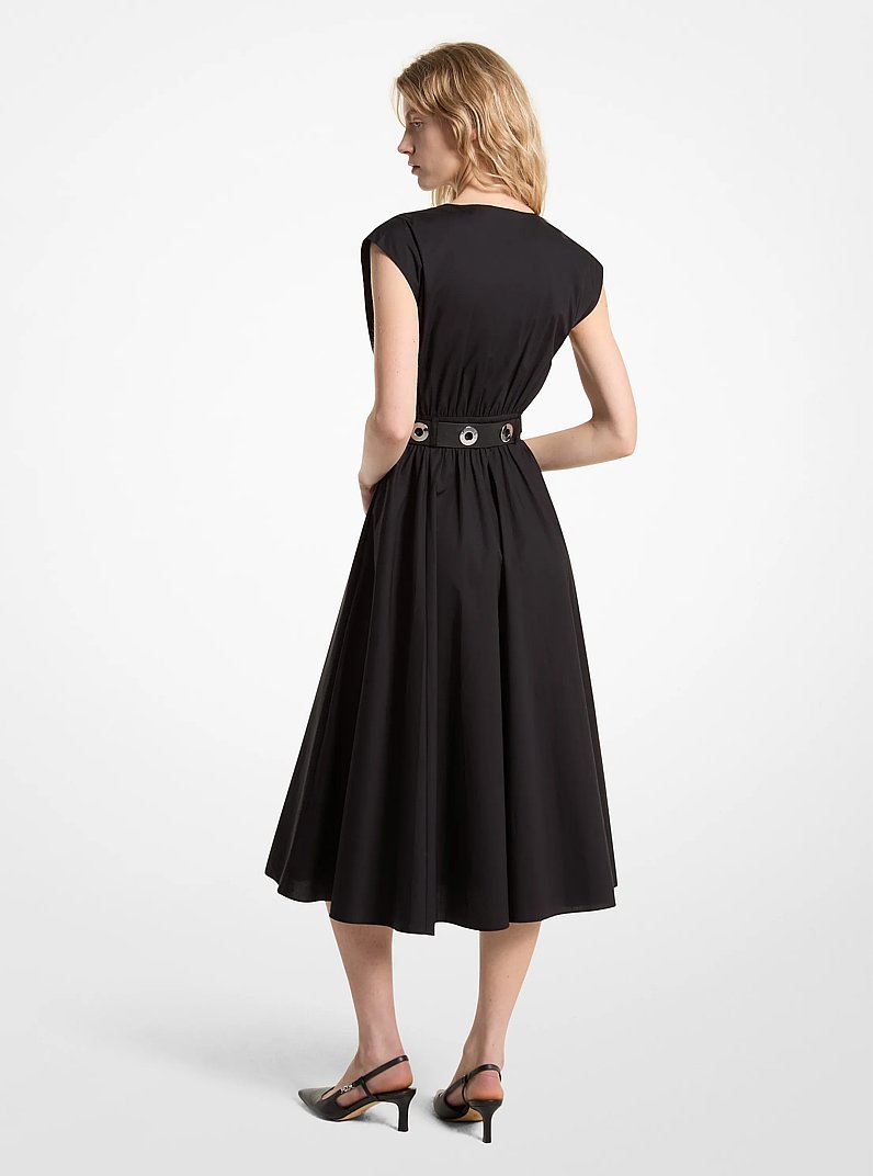 Stretch Organic Cotton Poplin Midi Dress in BLACK | Michael Kors