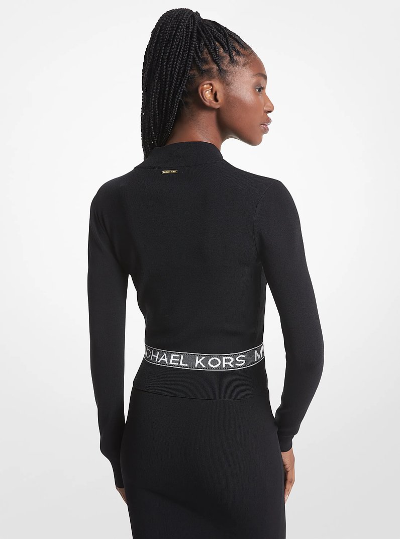 Stretch Knit Logo Tape Zip-Up Jacket in NEGRO | Michael Kors