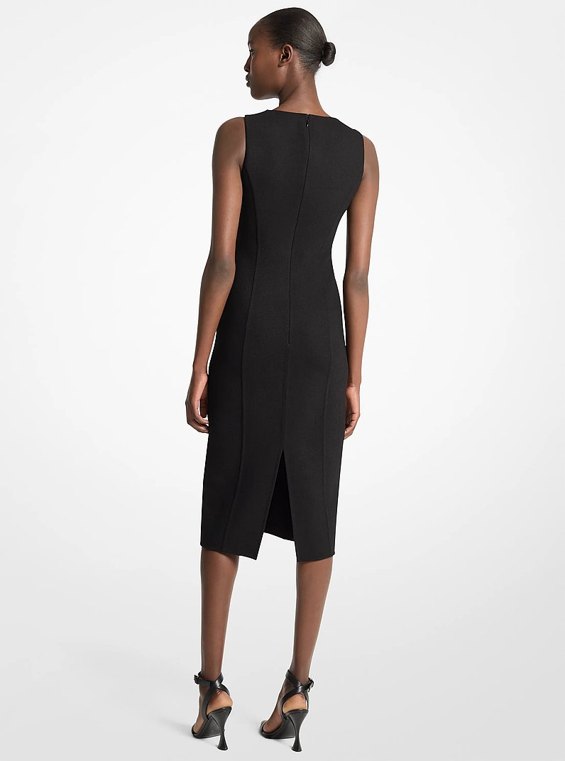 Double-Faced Stretch Wool Crepe Sheath Dress in BLACK | Michael Kors