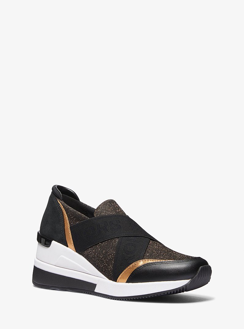 Geena Glitter Chain-Mesh and Leather Slip-On Trainer