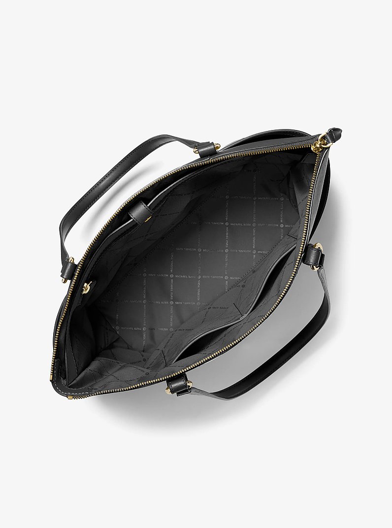 Sullivan Large Saffiano Leather Top-Zip Tote Bag in BLACK
