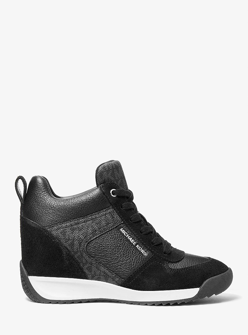 Nikko S2 Suede and Leather Wedge Trainer in BLACK | Michael Kors