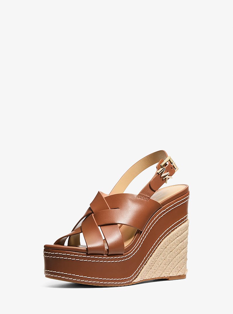 Nora Leather Wedge Sandal in LUGGAGE | Michael Kors