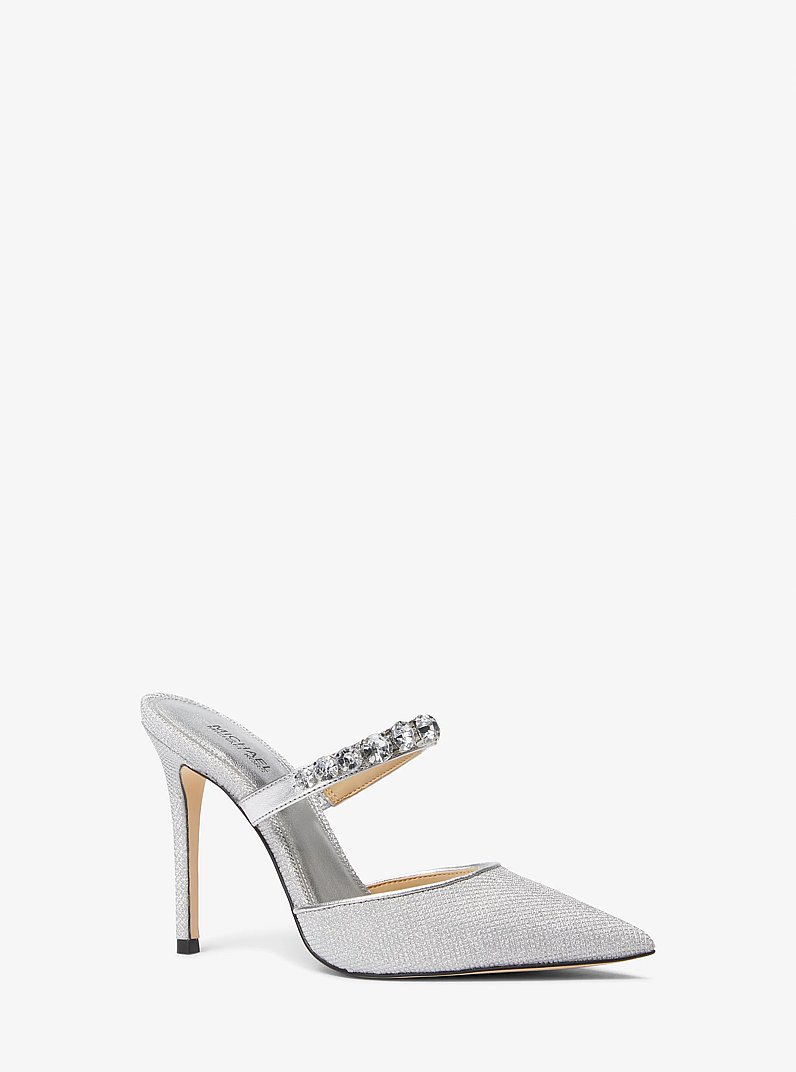 Jessa Embellished Glitter Mesh Mule in SILVER | Michael Kors