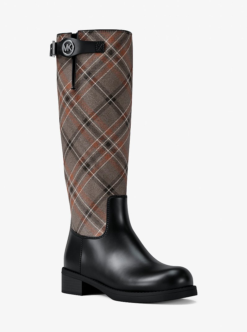 Royce Plaid Print Wool Blend Riding Boot in MUSHROOM MLTI | Michael Kors