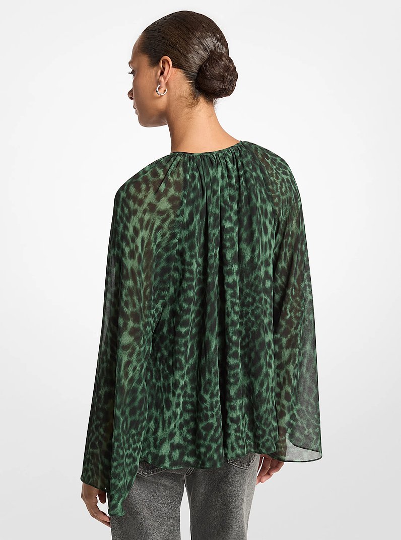 Blusa asimmetrica in georgette con stampa leopardata in MUSCHIO SCURO | Michael Kors