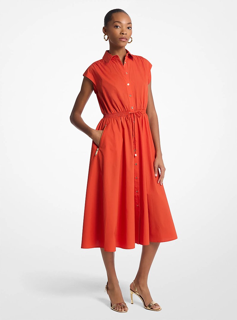 Stretch Cotton Poplin Midi Dress in HIBISCUS - Sale | Michael Kors