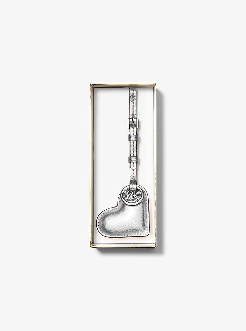 Metallic Puffy Heart Leather Bag Charm in SILVER | Michael Kors