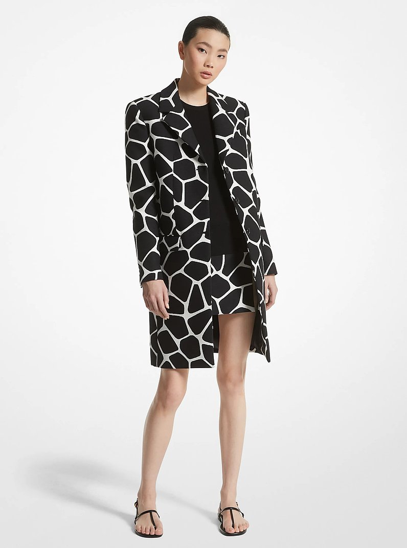 Giraffe Cotton and Silk Jacquard Chesterfield Coat in WHITE/BLACK | Michael Kors