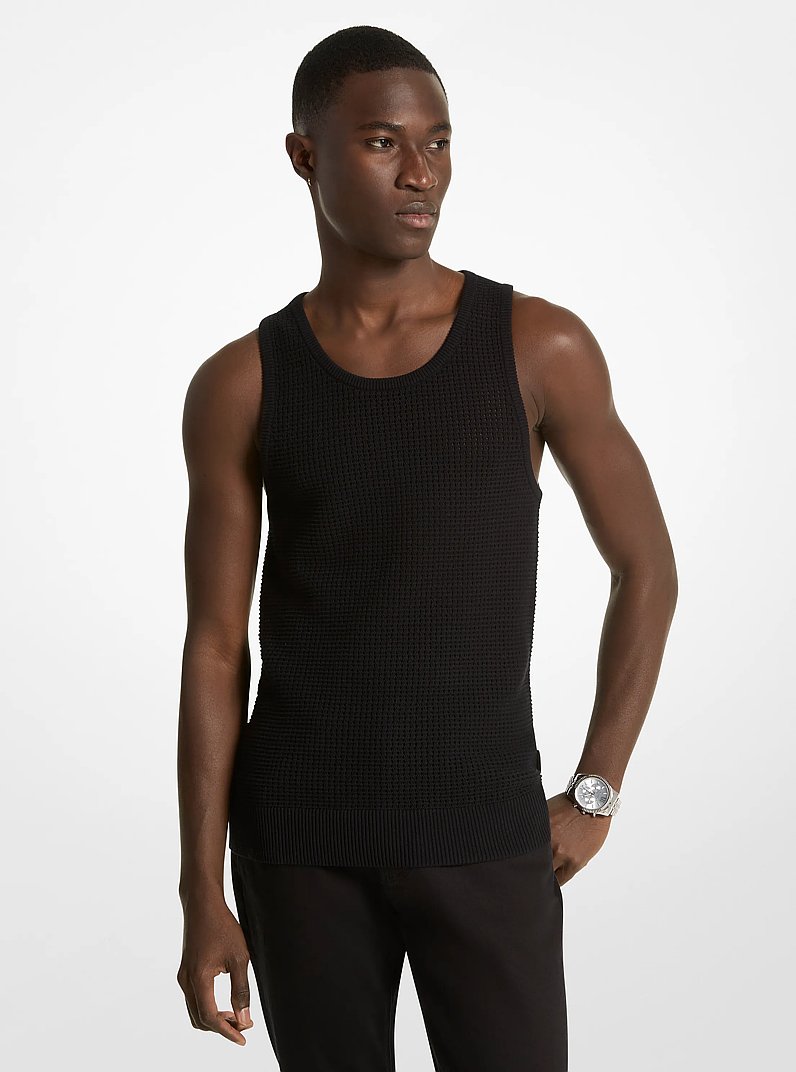 Open-Knit Cotton Tank Top in BLACK | Michael Kors