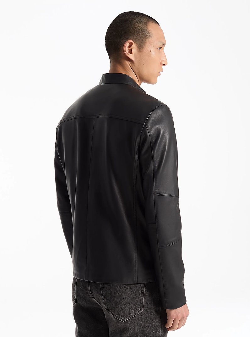 Leather Racer Jacket in BLACK | Michael Kors