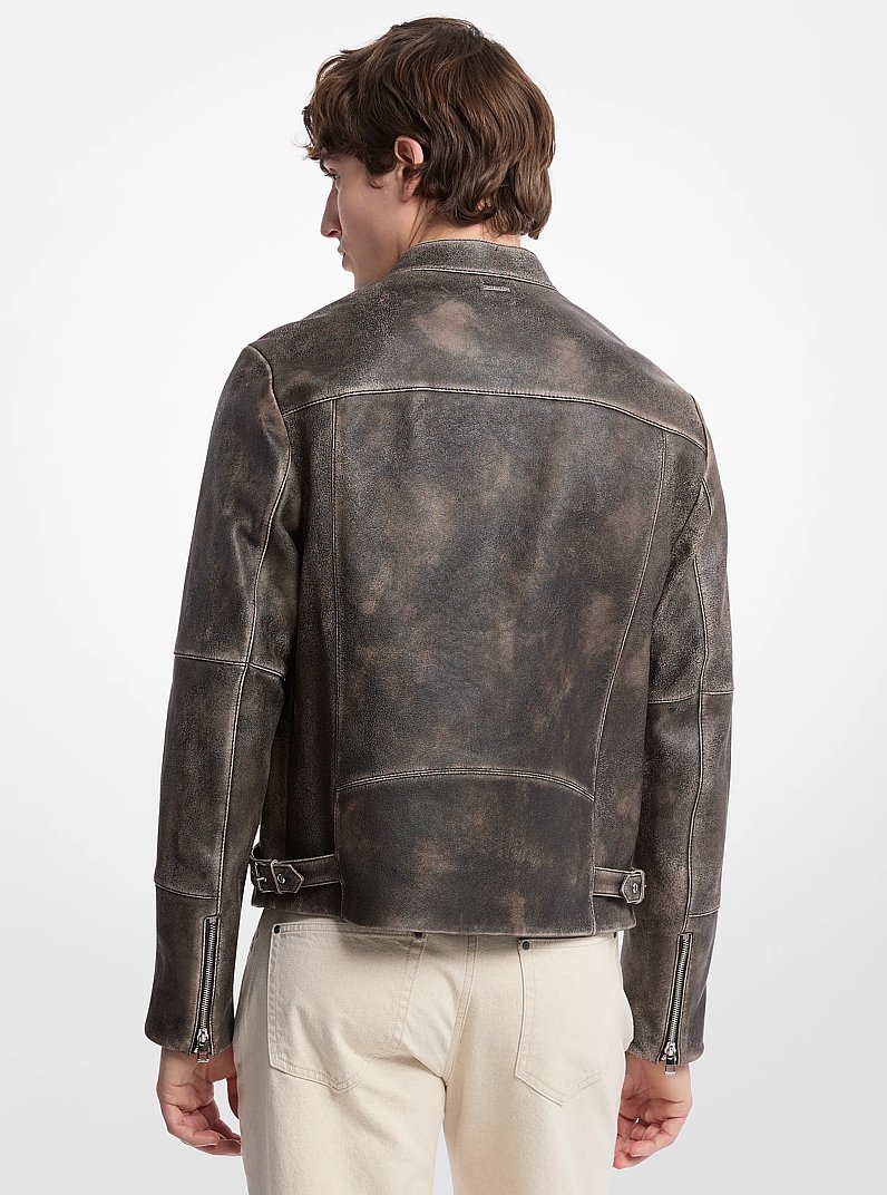 Washed Leather Moto Jacket in BLACK | Michael Kors