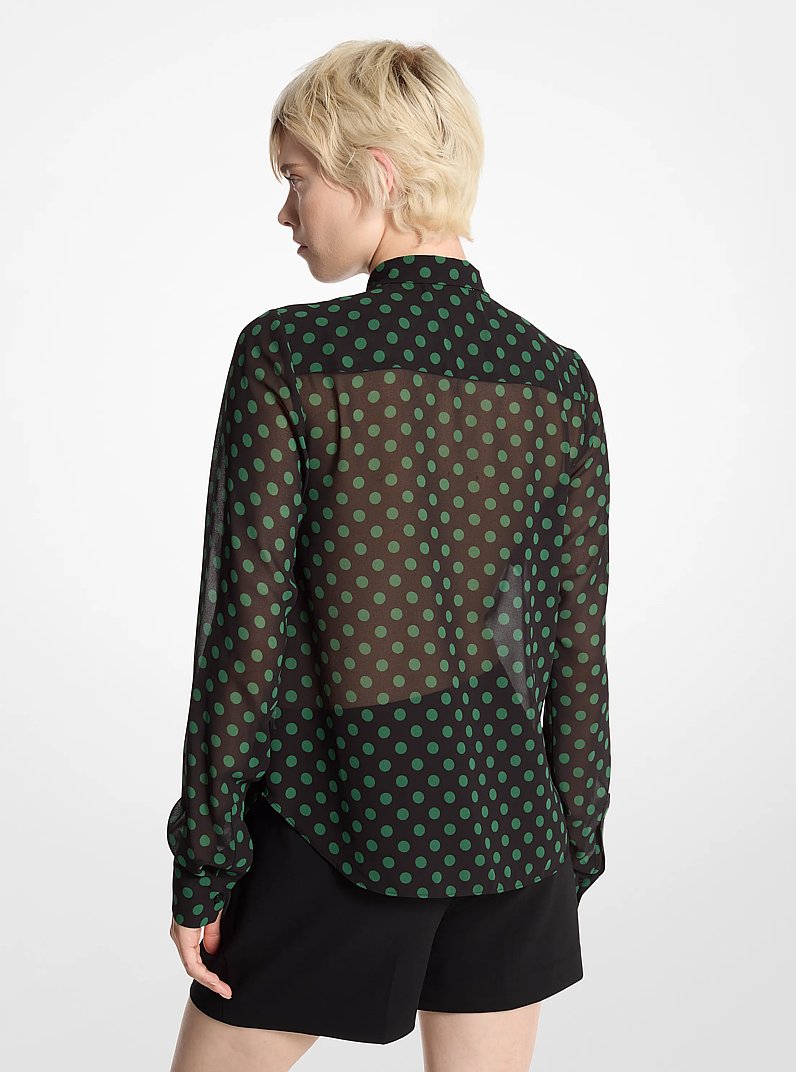 Polka Dot Georgette Tie-Neck Blouse in MOSS | Michael Kors