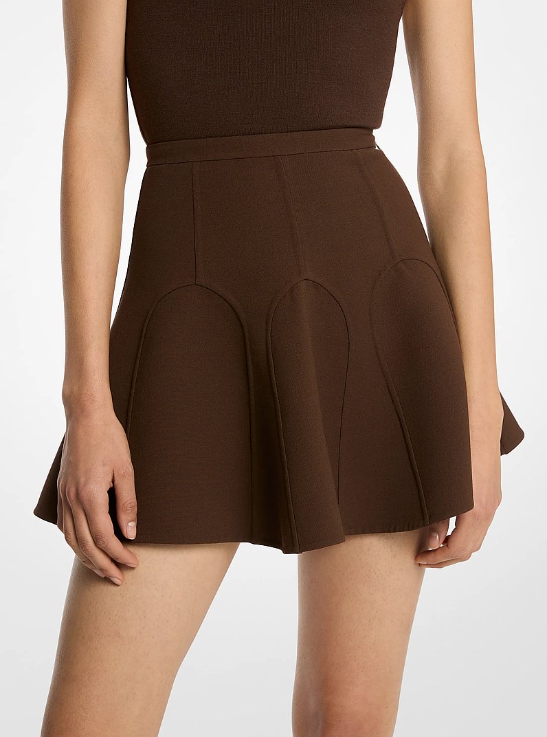 Double Faced Wool Crepe Mini Skirt in JAVA | Michael Kors
