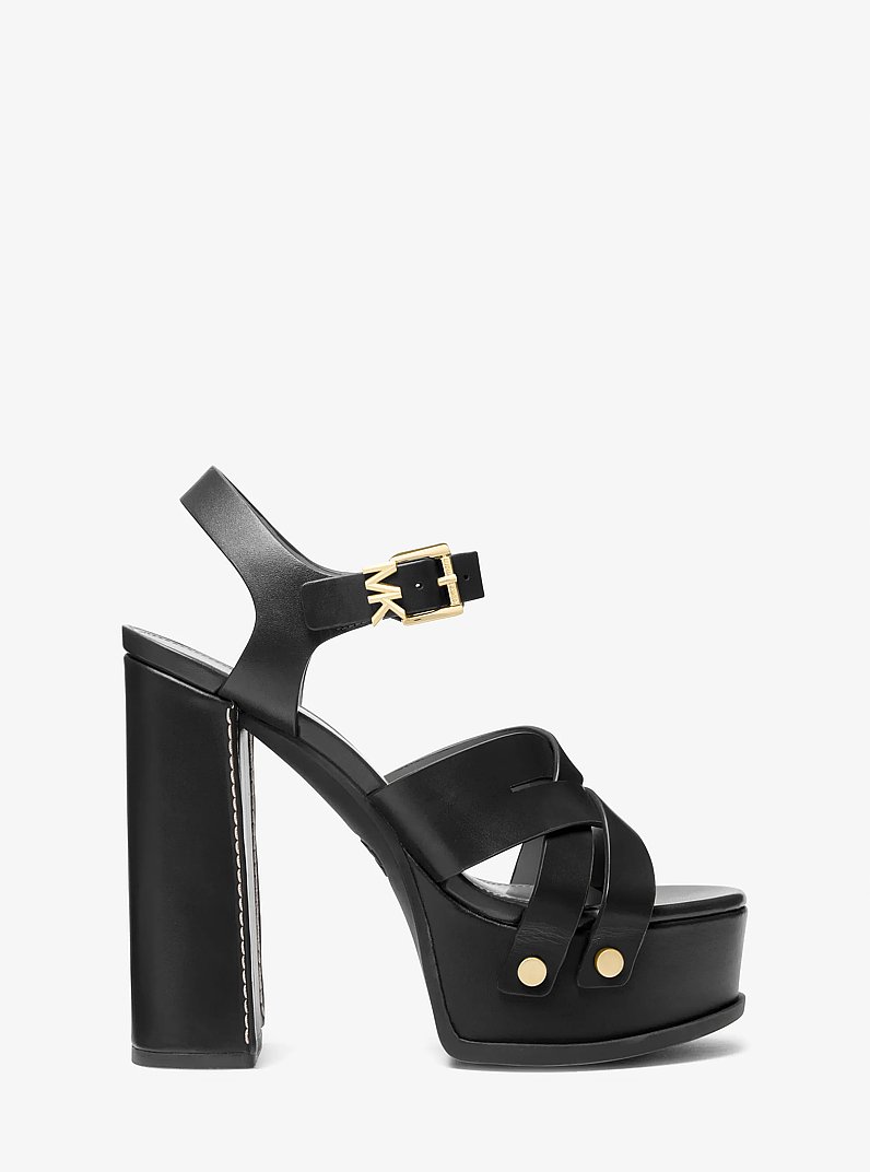 Nora Leather Platform Sandal in BLACK | Michael Kors