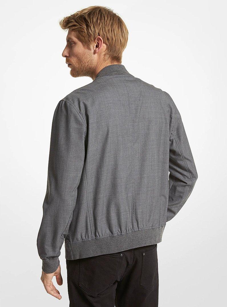 Stretch Wool Bomber Jacket in HEATHER GREY | Michael Kors