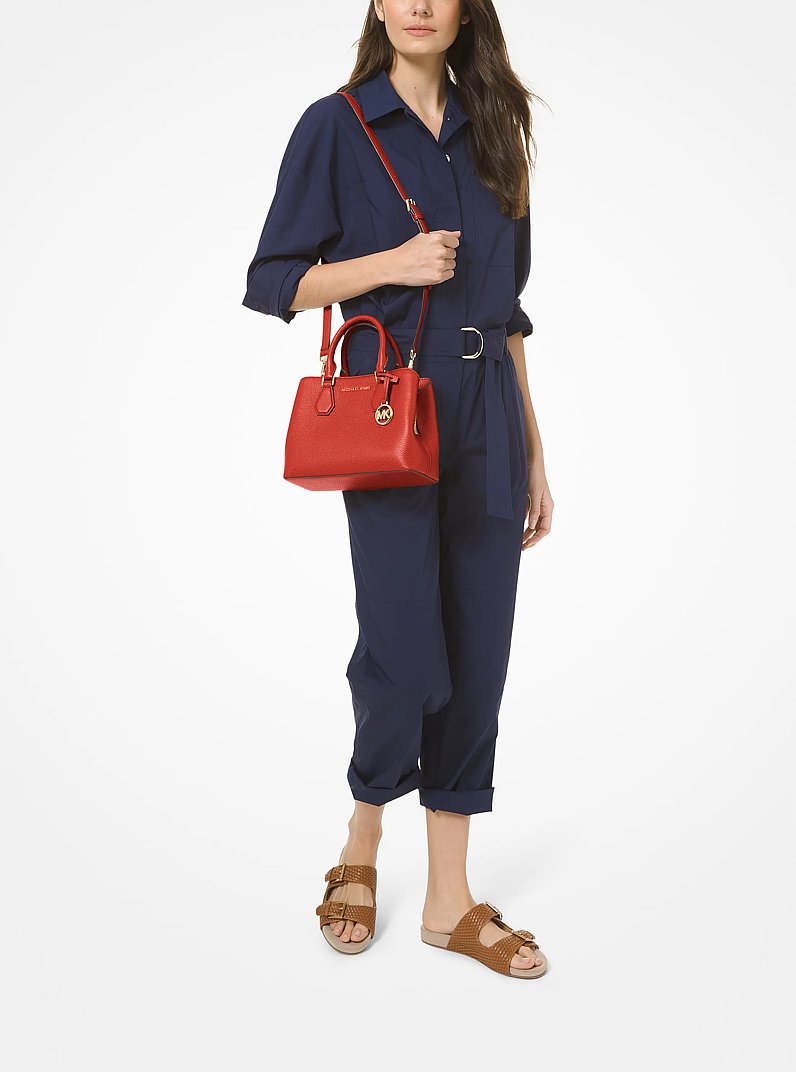 Camille Small Pebbled Leather Satchel in BR TERRACTTA | Michael Kors