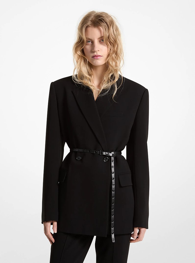 Blazer doppiopetto in cr&ecirc;pe con cintura in NERO | Michael Kors