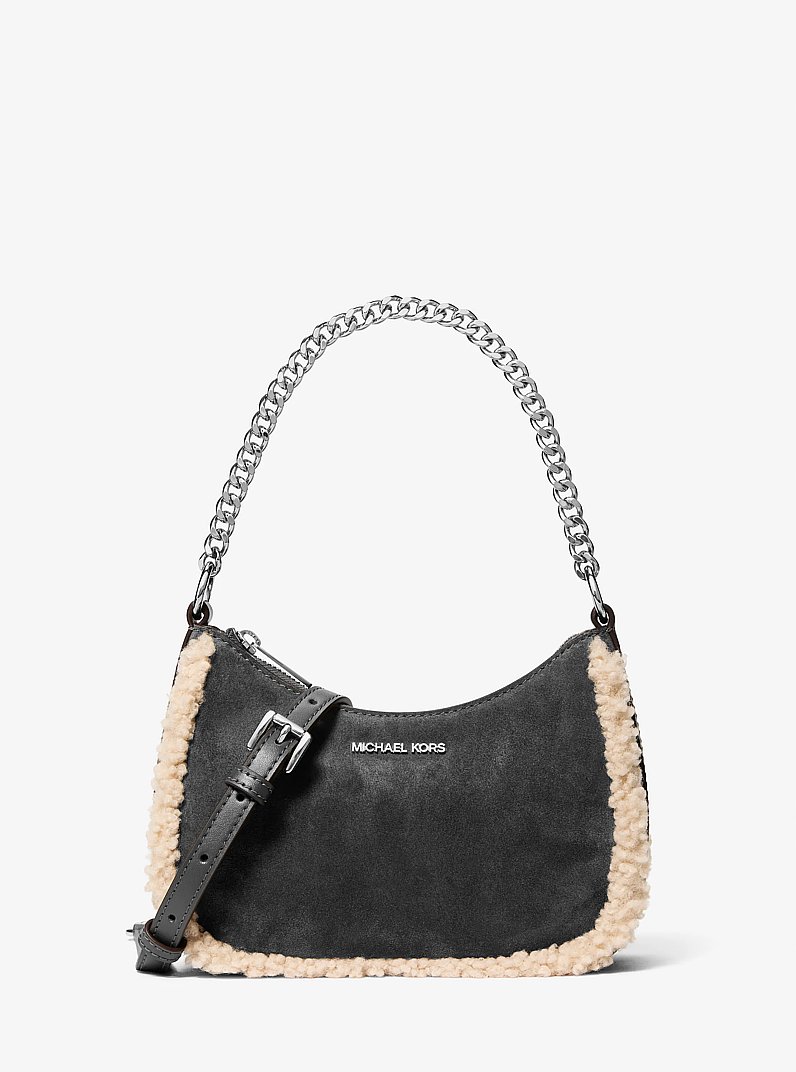 Jet Set Small Suede and Faux Shearling Convertible Crossbody Bag in BLACK | Michael Kors