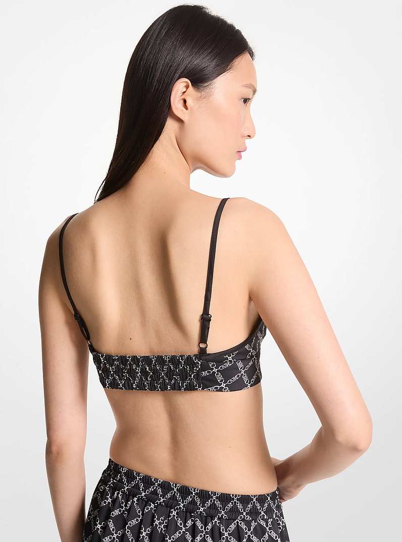 Empire Logo Print Satin Bra Top in BLACK/WHITE | Michael Kors