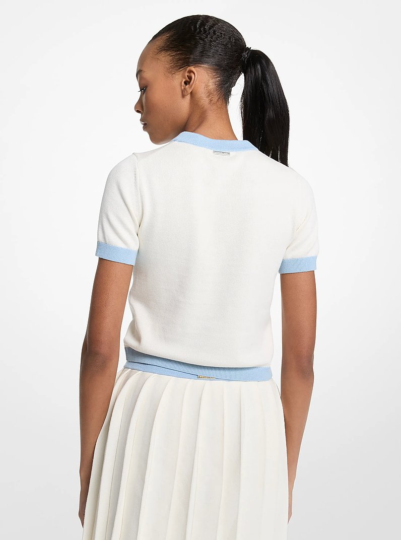 Logo Knit Short-Sleeve Sweater in BONE | Michael Kors