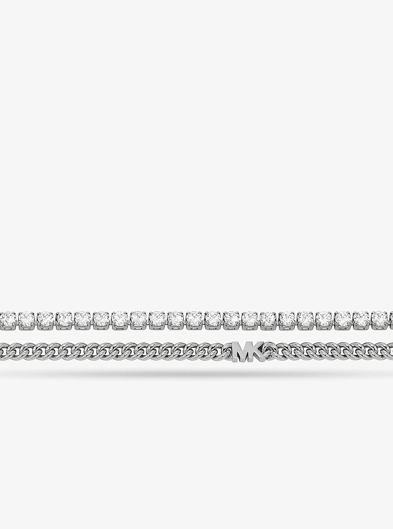 Precious Metal-Plated Brass Double Chain Tennis Necklace in SILVER | Michael Kors