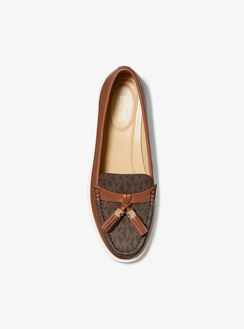 Kiernan Leather and Signature Logo Loafer in LUGGAGE | Michael Kors