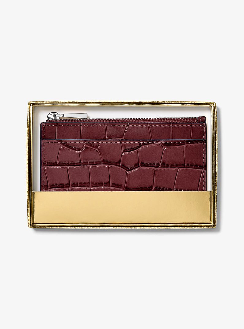 Portcart Jet Set mic din piele cu gravură tip piele de crocodil in ROȘU &Icirc;NCHIS, BORDO | Michael Kors