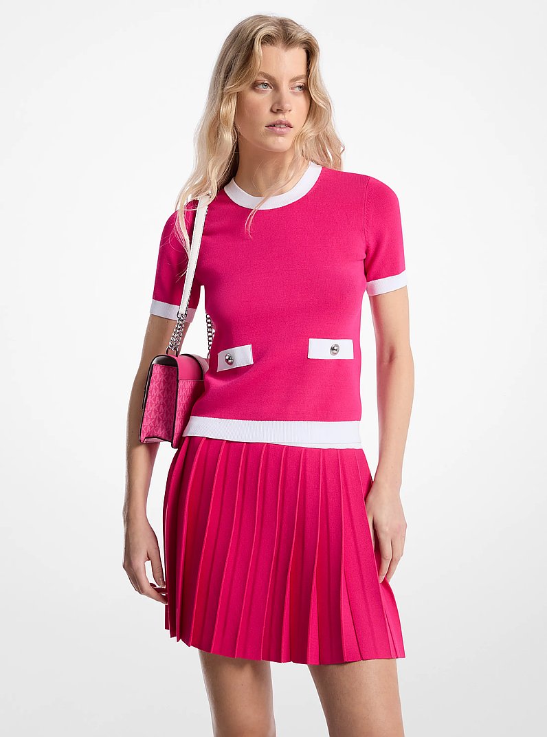 Stretch Knit Short-Sleeve Sweater in DRAGON FRUIT | Michael Kors
