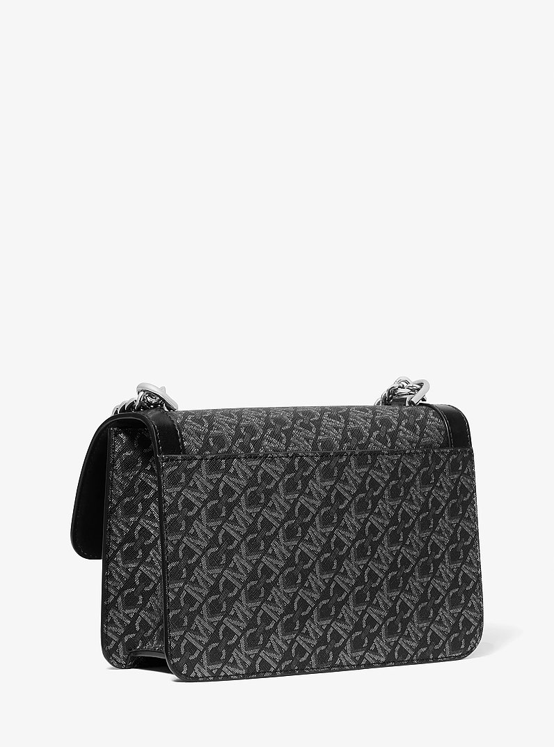 Heather Large Metallic Empire Signature Logo Shoulder Bag