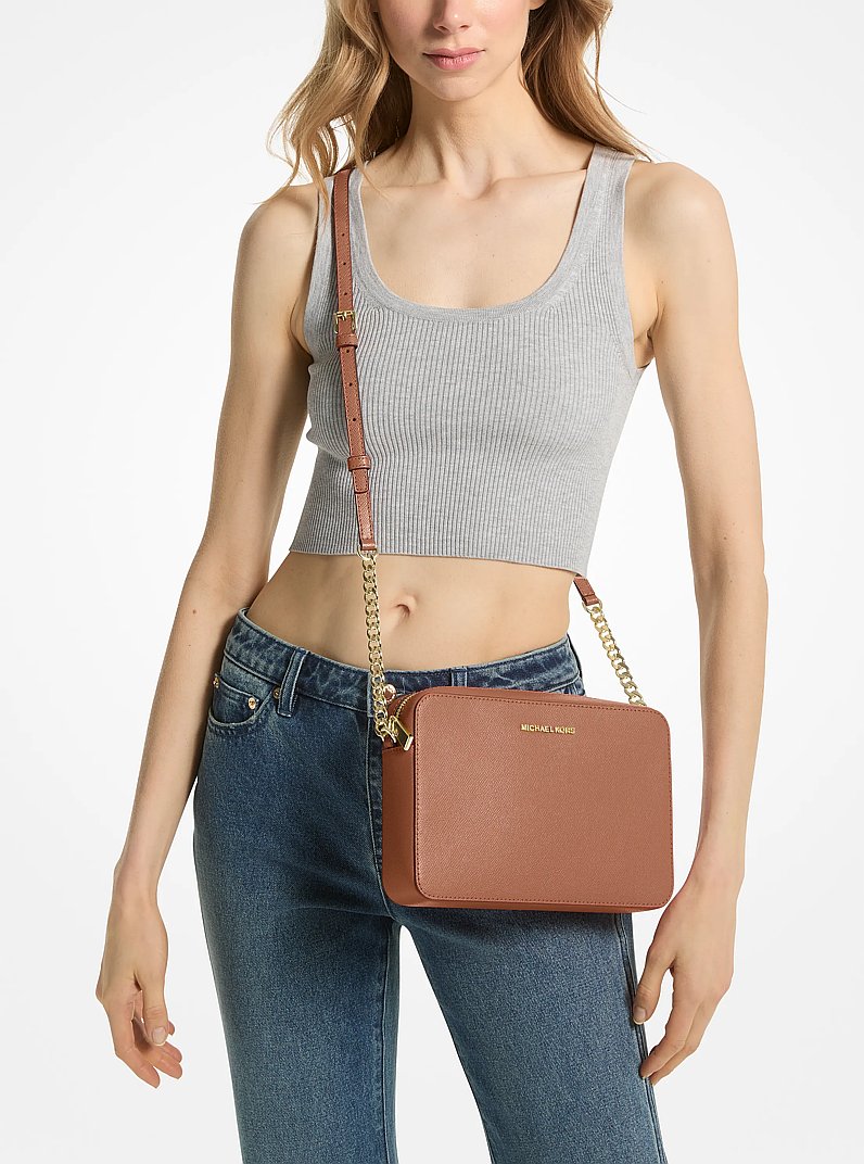 Jet Set Large Saffiano Leather Crossbody Bag in LUGGAGE | Michael Kors