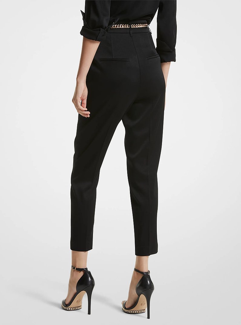 Crepe High-Waist Belted Pants in BLACK | Michael Kors