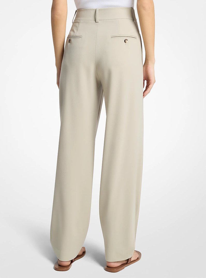 Pleated Tissue Wool Crepe Barrel Trousers in ALMOND | Michael Kors