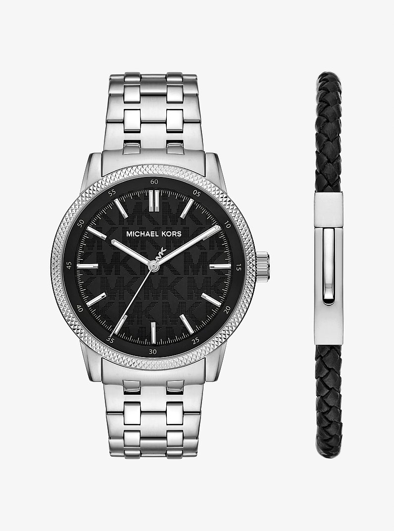 &Uuml;bergro&szlig;e Armbanduhr Wolfe im Silberton und Armband im Set in SILBERTON | Michael Kors
