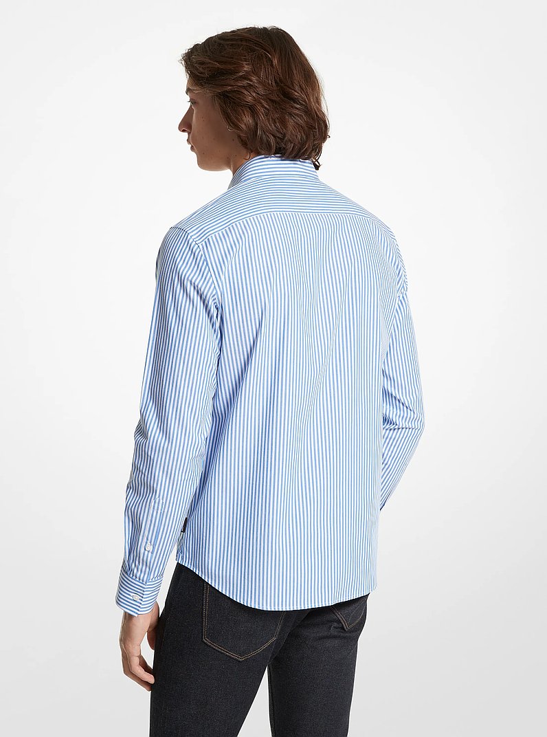 Slim-Fit Stretch Cotton Striped Shirt in GRECIAN BLUE | Michael Kors