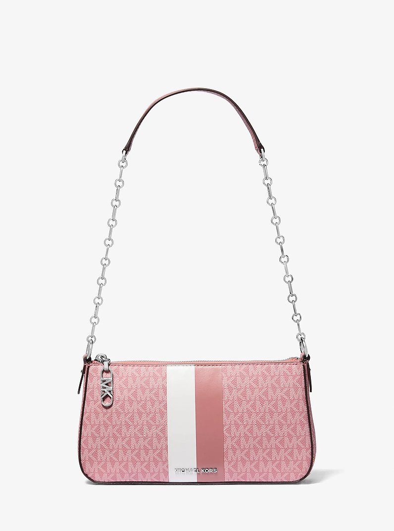 Empire Medium Striped Signature Logo Chain-Link Pochette in ROSE | Michael Kors