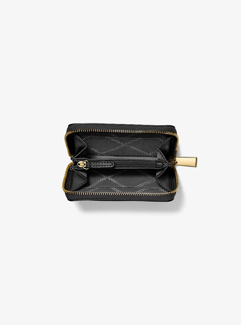 Porta carte di credito zip-around Jet Set piccolo in pelle martellata in NERO | Michael Kors