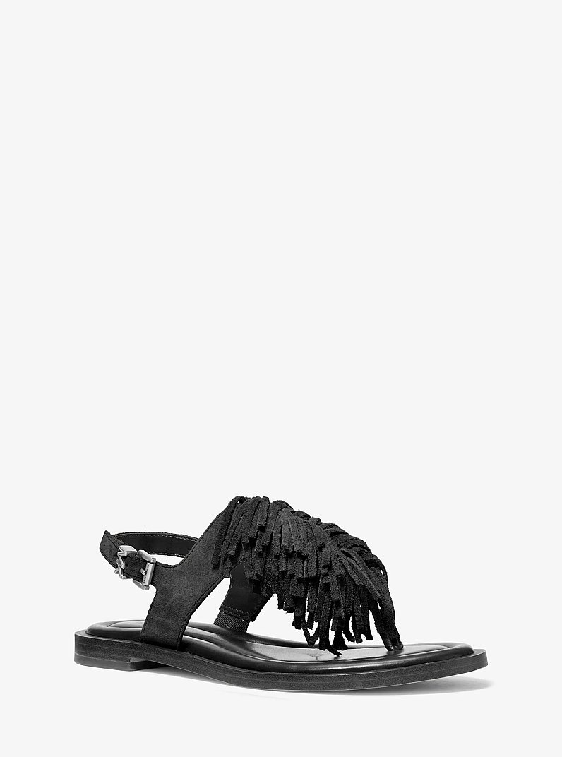 Indra Fringed Suede Sandal in BLACK | Michael Kors