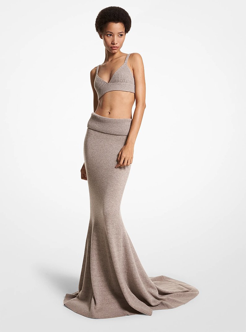 Stretch Cashmere Fishtail Skirt in TAUPE MELANGE | Michael Kors