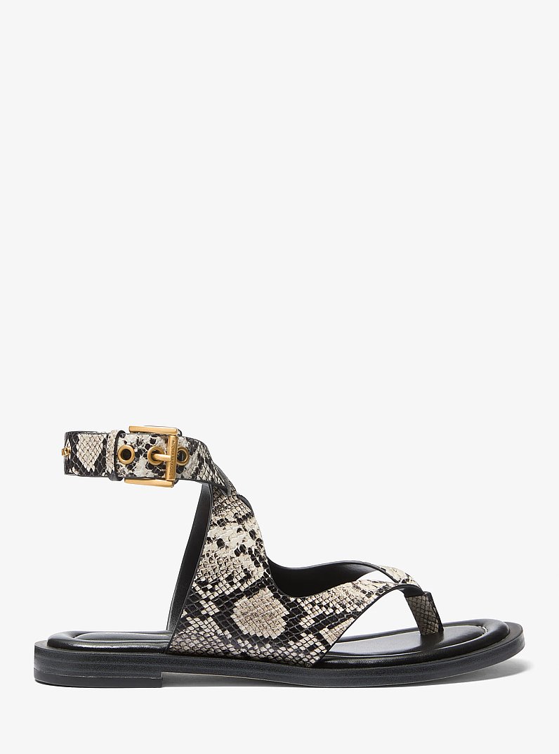 Irene Snake Embossed Leather Wrap Sandal in NATURAL | Michael Kors