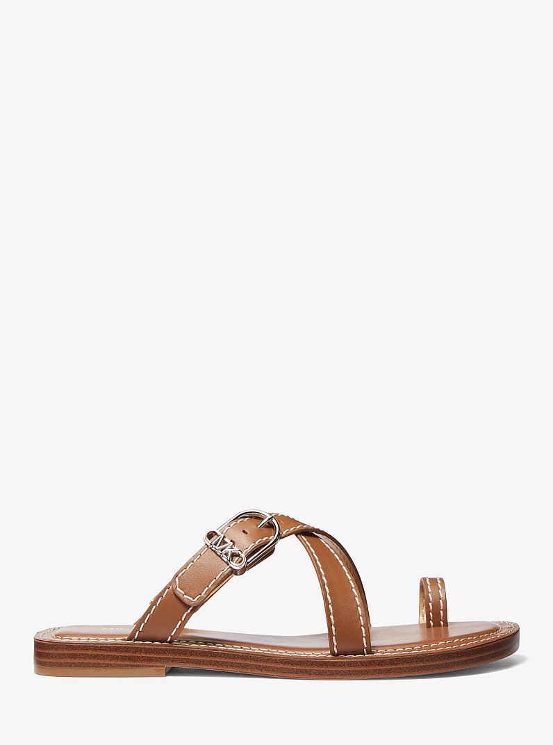 Ashton Leather Flat Sandal in LUGGAGE | Michael Kors