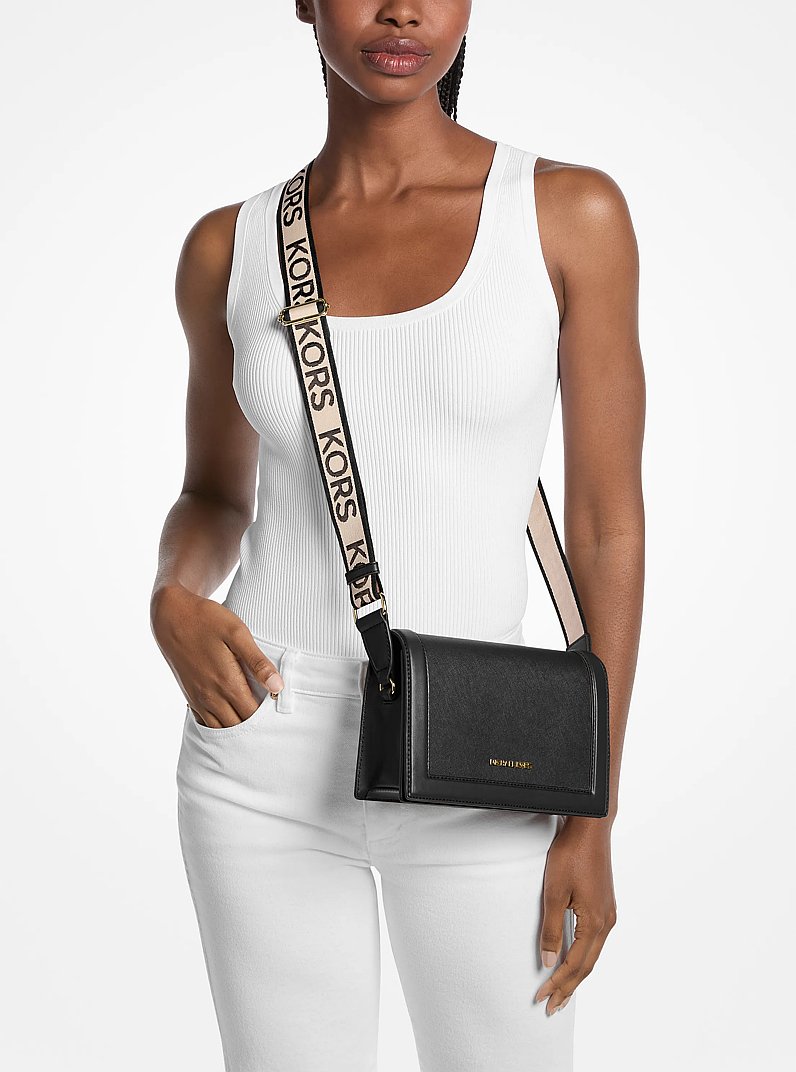Grand sac &agrave; bandouli&egrave;re Jet Set en cuir saffiano in NOIR | Michael Kors
