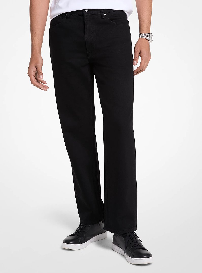 Finn Straight-Fit Stretch Denim Jeans in BLACK | Michael Kors