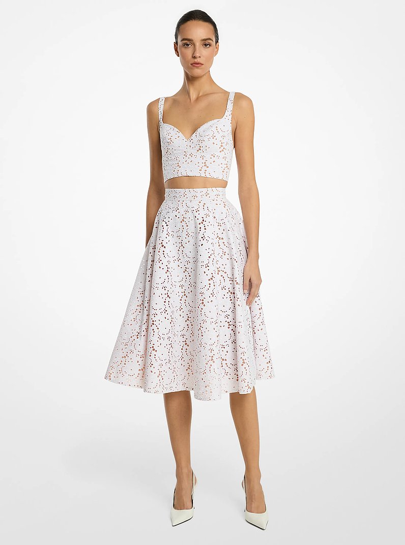 Floral Cotton Eyelet Circle Skirt in OPTIC WHITE | Michael Kors
